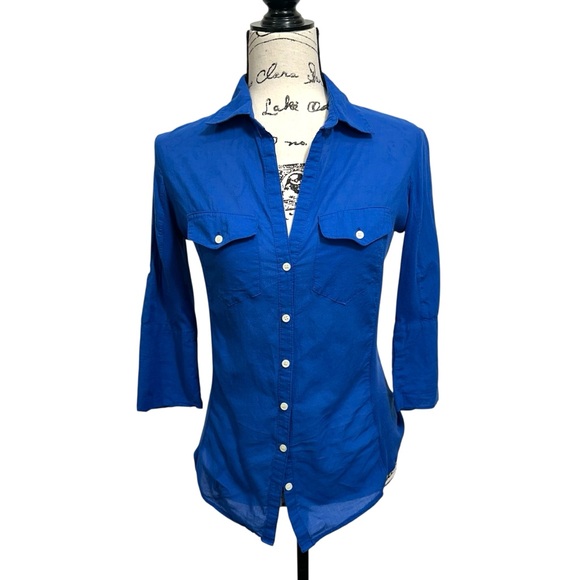 Max Studio Electric Blue Button Front Tailored Fitted Shirt Small - Picture 1 of 7
